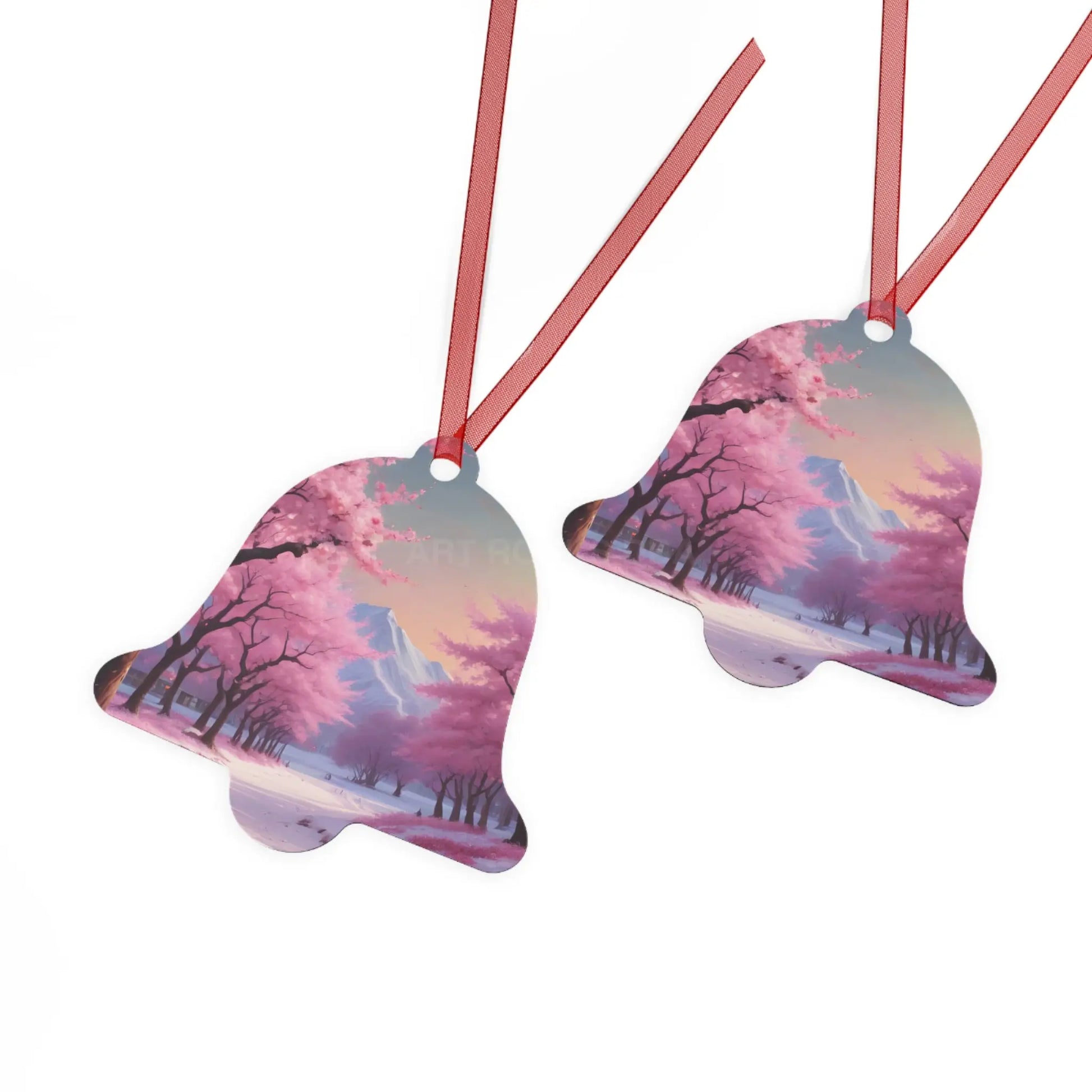 Metal Ornament — Pink Cherry Blossom Landscape Holiday Decoration - Home Decor