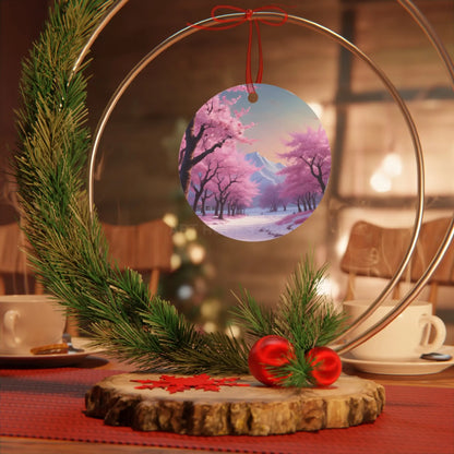 Metal Ornament — Pink Cherry Blossom Landscape Holiday Decoration - Home Decor