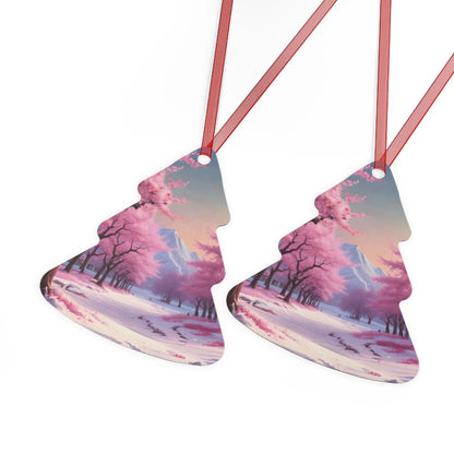 Metal Ornament — Pink Cherry Blossom Landscape Holiday Decoration - Home Decor