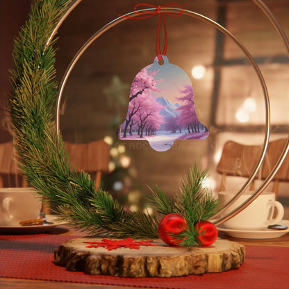 Metal Ornament — Pink Cherry Blossom Landscape Holiday Decoration - Home Decor