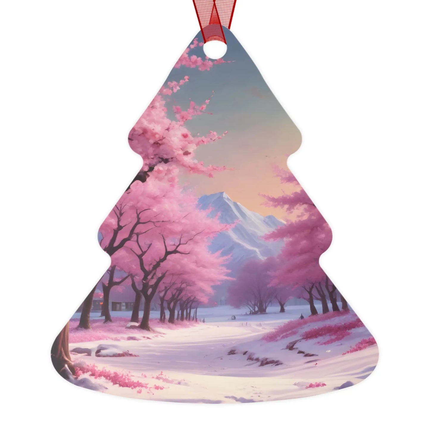 Metal Ornament — Pink Cherry Blossom Landscape Holiday Decoration - Home Decor