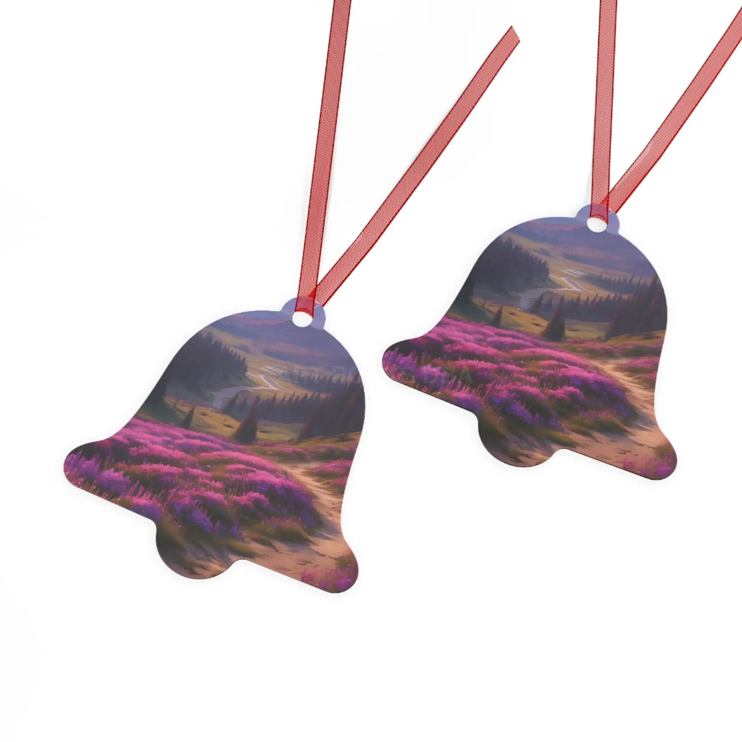 Metal Ornament — Scenic Mountain Valley with Pink Wildflowers (Holiday Decor) - Home Decor