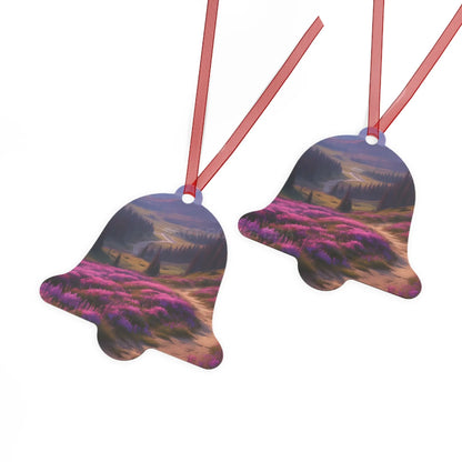 Metal Ornament — Scenic Mountain Valley with Pink Wildflowers (Holiday Decor) - Home Decor
