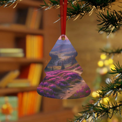 Metal Ornament — Scenic Mountain Valley with Pink Wildflowers (Holiday Decor) - Tree / One Size - Home Decor