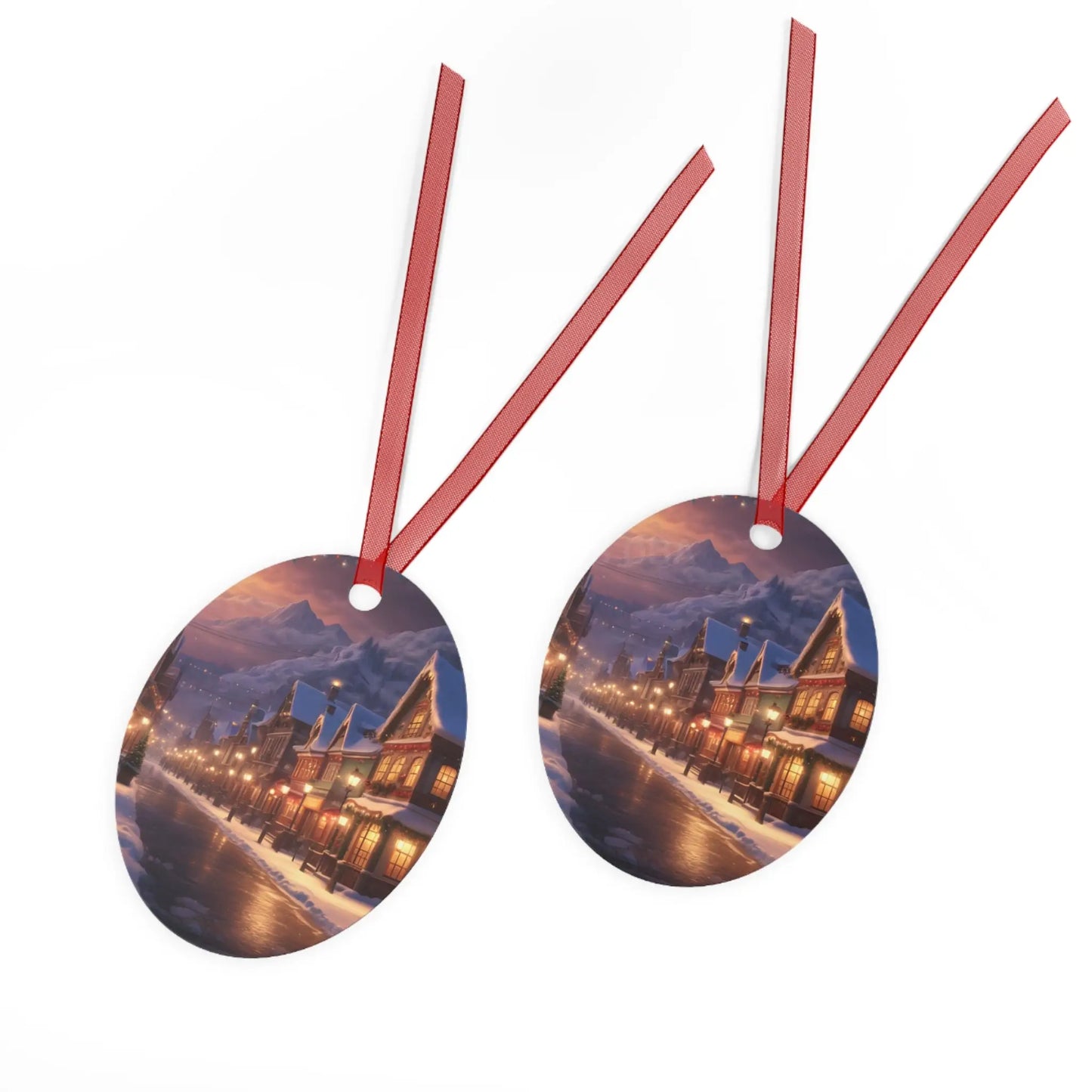 Metal Ornament — Snowy Village Christmas Tree Decoration - Home Decor