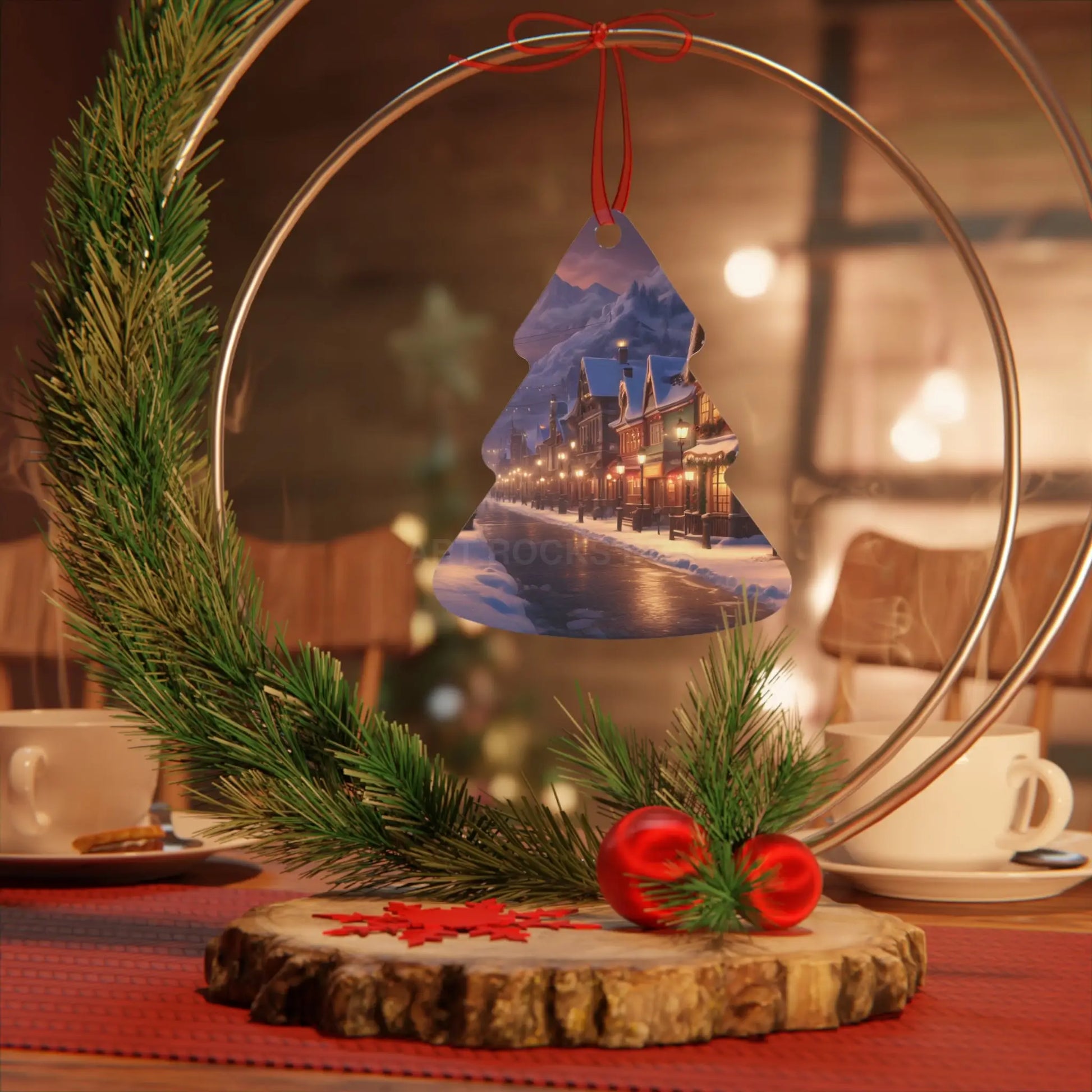 Metal Ornament — Snowy Village Christmas Tree Decoration - Home Decor