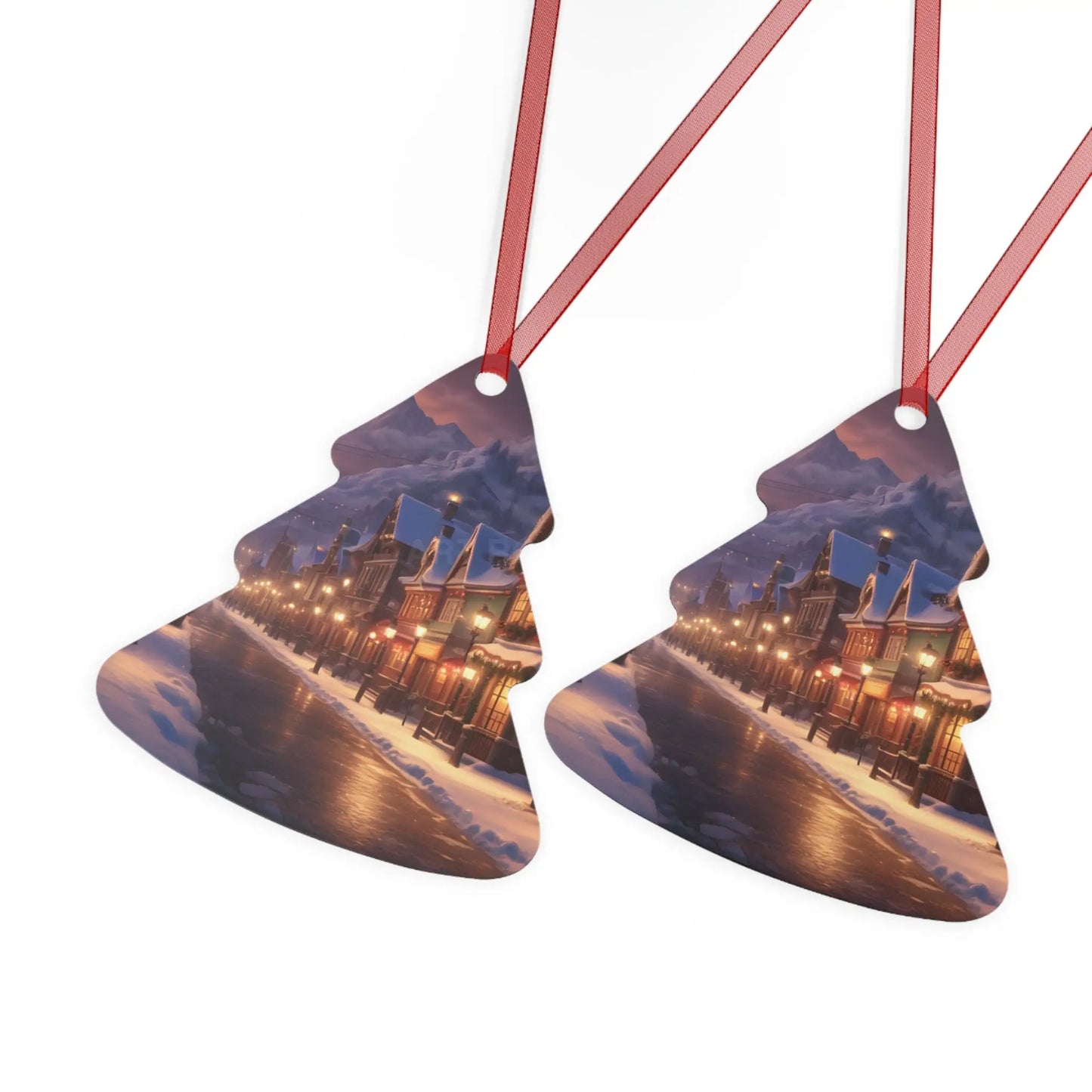 Metal Ornament — Snowy Village Christmas Tree Decoration - Home Decor