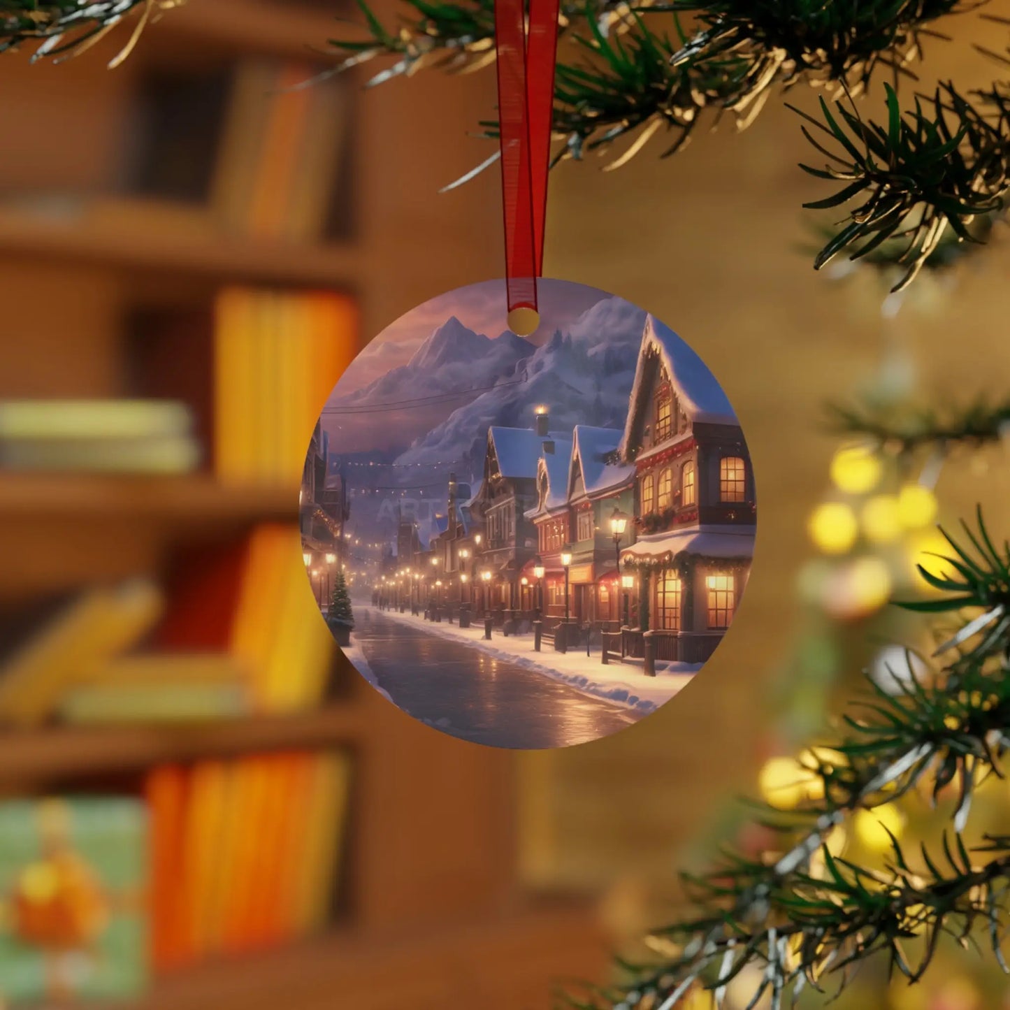Metal Ornament — Snowy Village Christmas Tree Decoration - Home Decor