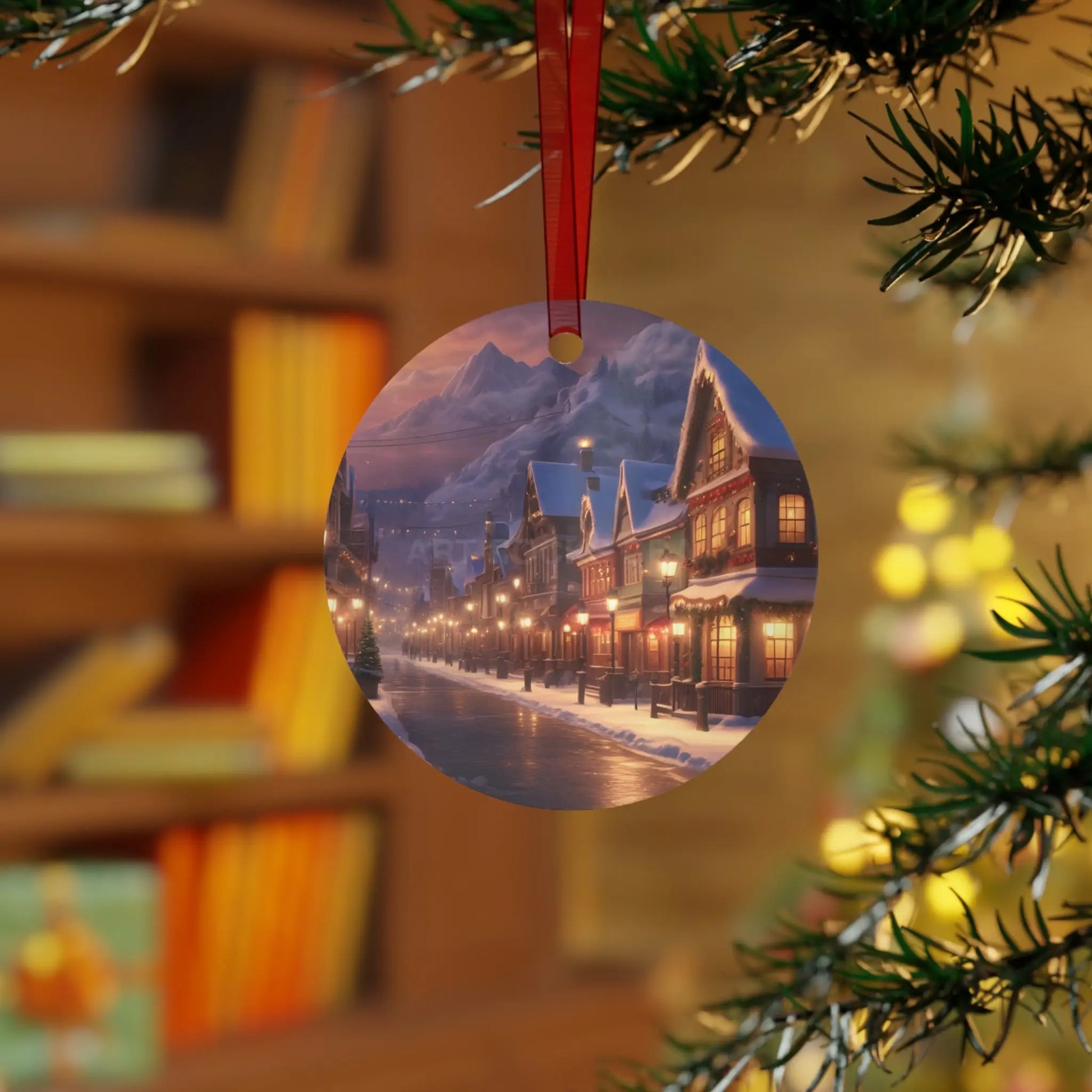 Metal Ornament — Snowy Village Christmas Tree Decoration - Home Decor