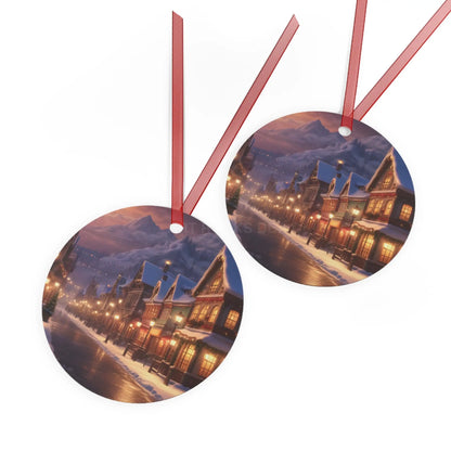 Metal Ornament — Snowy Village Christmas Tree Decoration - Home Decor