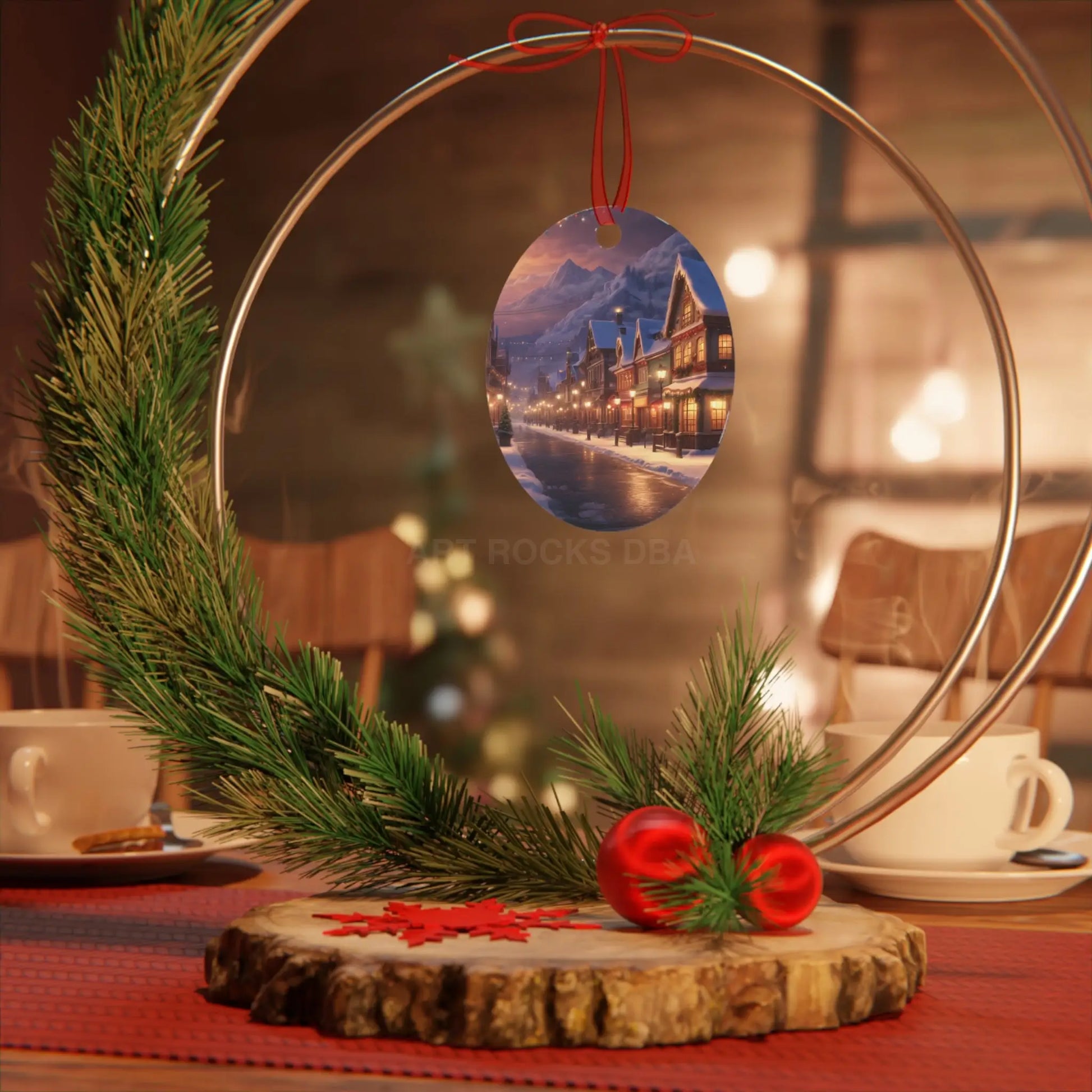 Metal Ornament — Snowy Village Christmas Tree Decoration - Home Decor