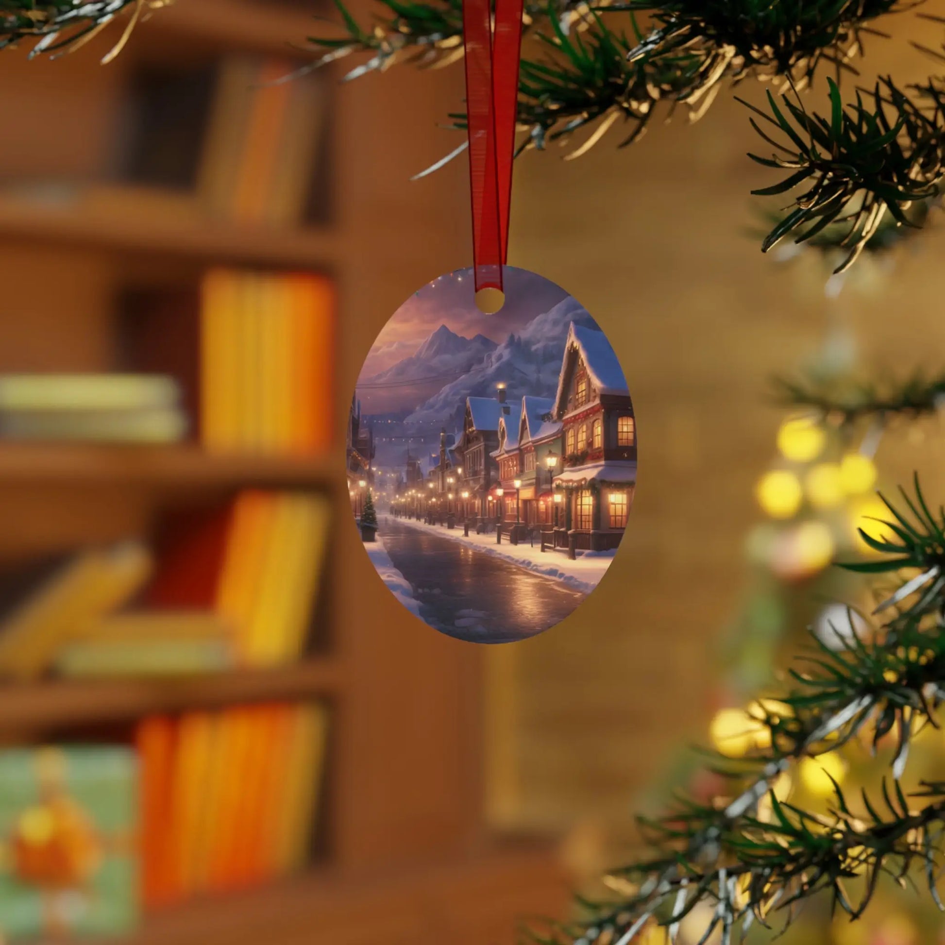 Metal Ornament — Snowy Village Christmas Tree Decoration - Home Decor