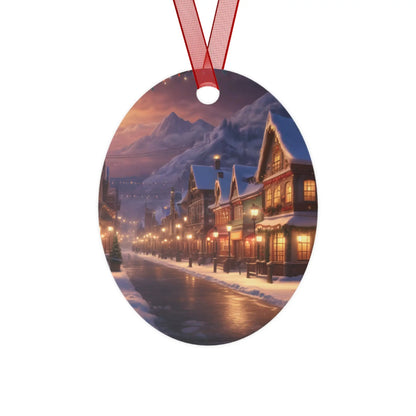 Metal Ornament — Snowy Village Christmas Tree Decoration - Oval / One Size - Home Decor
