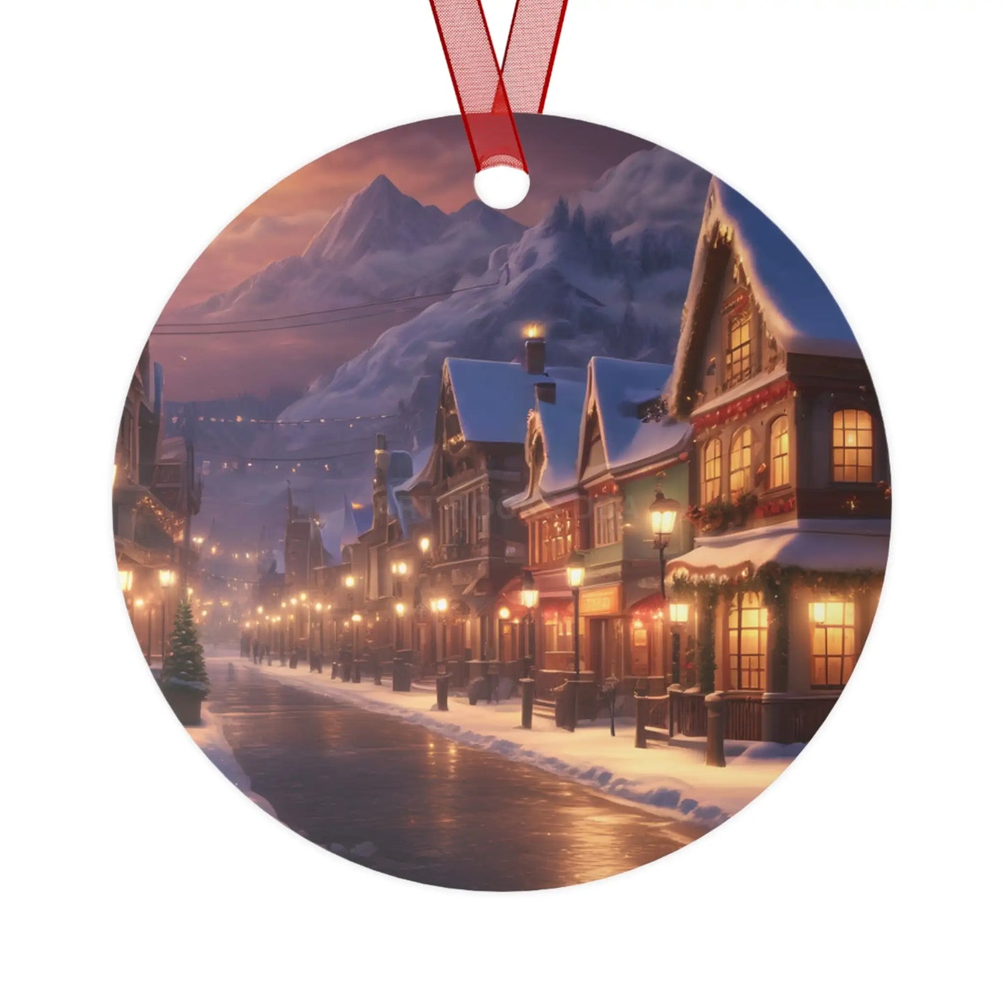 Metal Ornament — Snowy Village Christmas Tree Decoration - Round / One Size - Home Decor