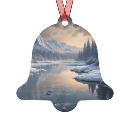 Metal Ornament — Tranquil Winter Snowy Lake in the Mountains - Bell / One Size - Home Decor