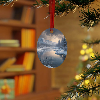 Metal Ornament — Tranquil Winter Snowy Lake in the Mountains - Home Decor