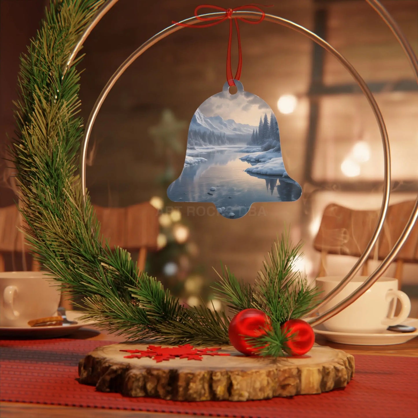 Metal Ornament — Tranquil Winter Snowy Lake in the Mountains - Home Decor