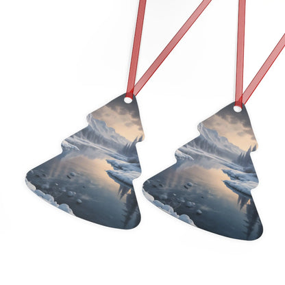 Metal Ornament — Tranquil Winter Snowy Lake in the Mountains - Home Decor