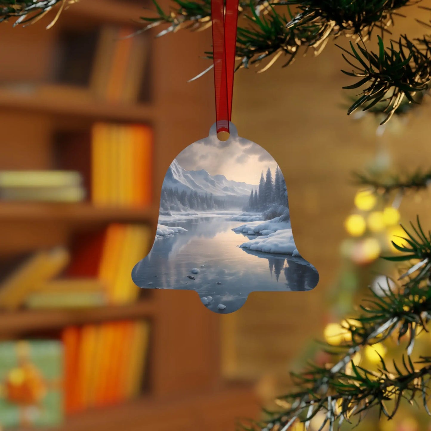 Metal Ornament — Tranquil Winter Snowy Lake in the Mountains - Home Decor