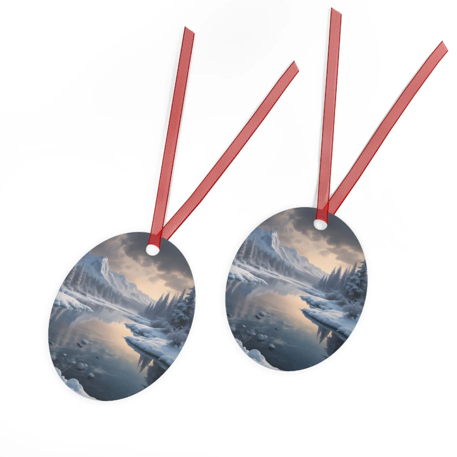 Metal Ornament — Tranquil Winter Snowy Lake in the Mountains - Home Decor