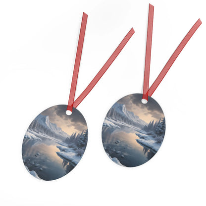 Metal Ornament — Tranquil Winter Snowy Lake in the Mountains - Home Decor