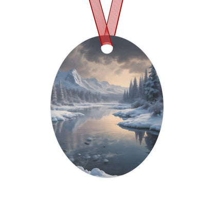 Metal Ornament — Tranquil Winter Snowy Lake in the Mountains - Oval / One Size - Home Decor
