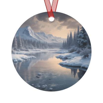 Metal Ornament — Tranquil Winter Snowy Lake in the Mountains - Round / One Size - Home Decor