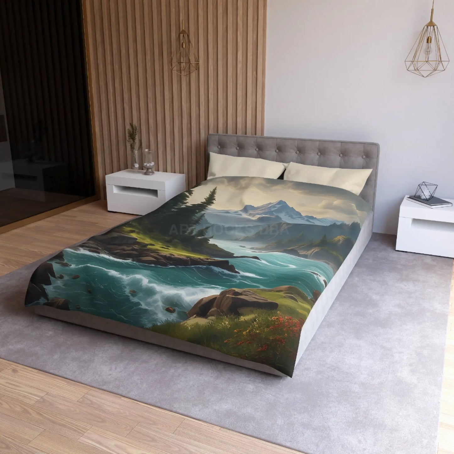 Microfiber Duvet Cover - Scenic Mountain and River Design - Home Decor