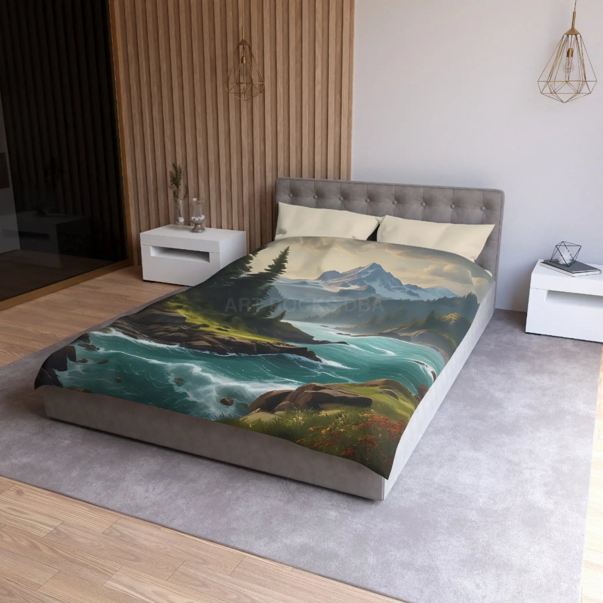 Microfiber Duvet Cover - Scenic Mountain and River Design - Home Decor