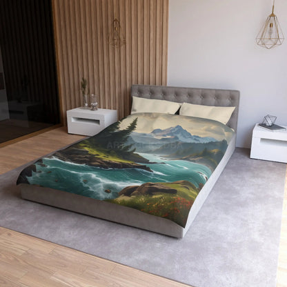 Microfiber Duvet Cover - Scenic Mountain and River Design - Home Decor