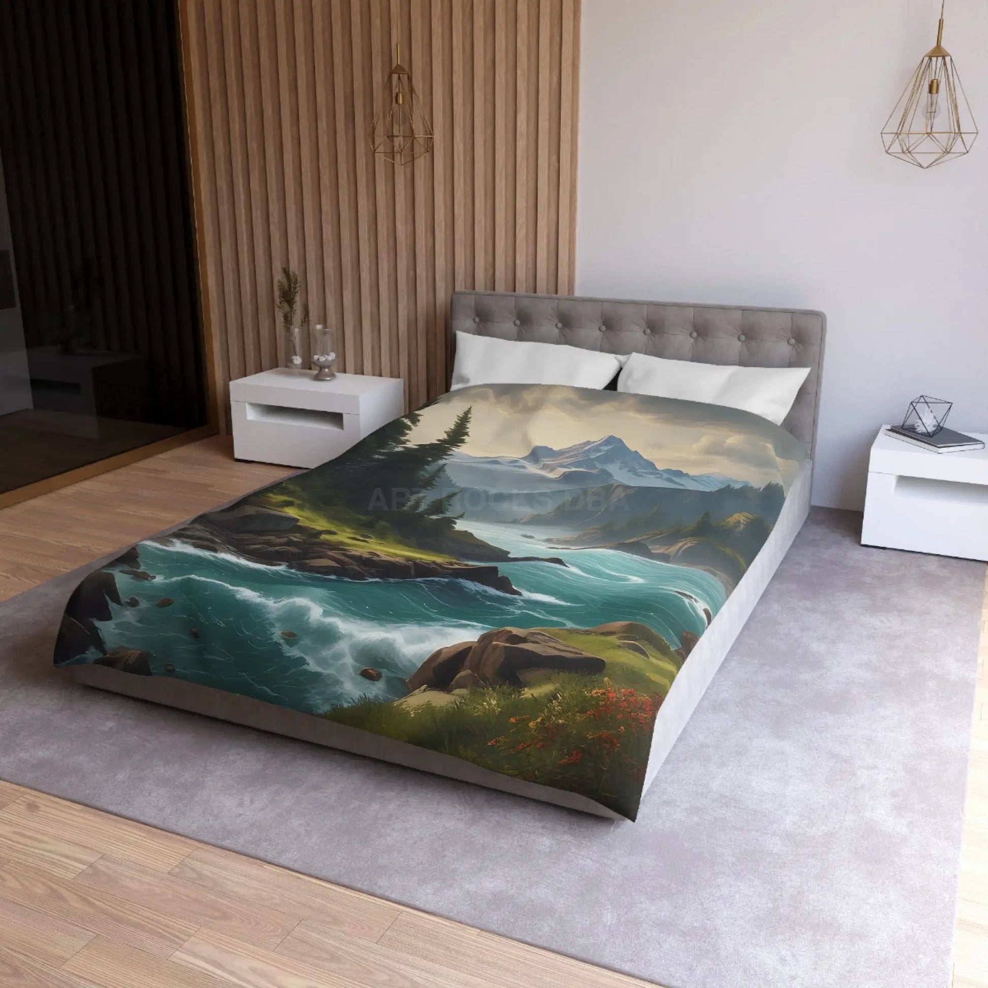 Microfiber Duvet Cover - Scenic Mountain and River Design - Home Decor