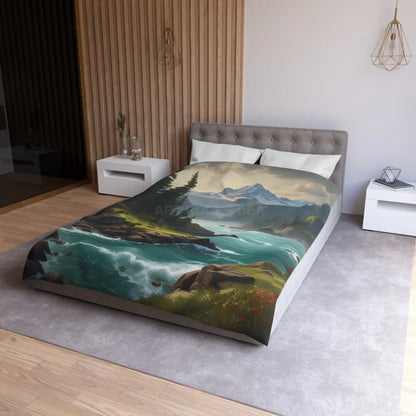 Microfiber Duvet Cover - Scenic Mountain and River Design - Home Decor