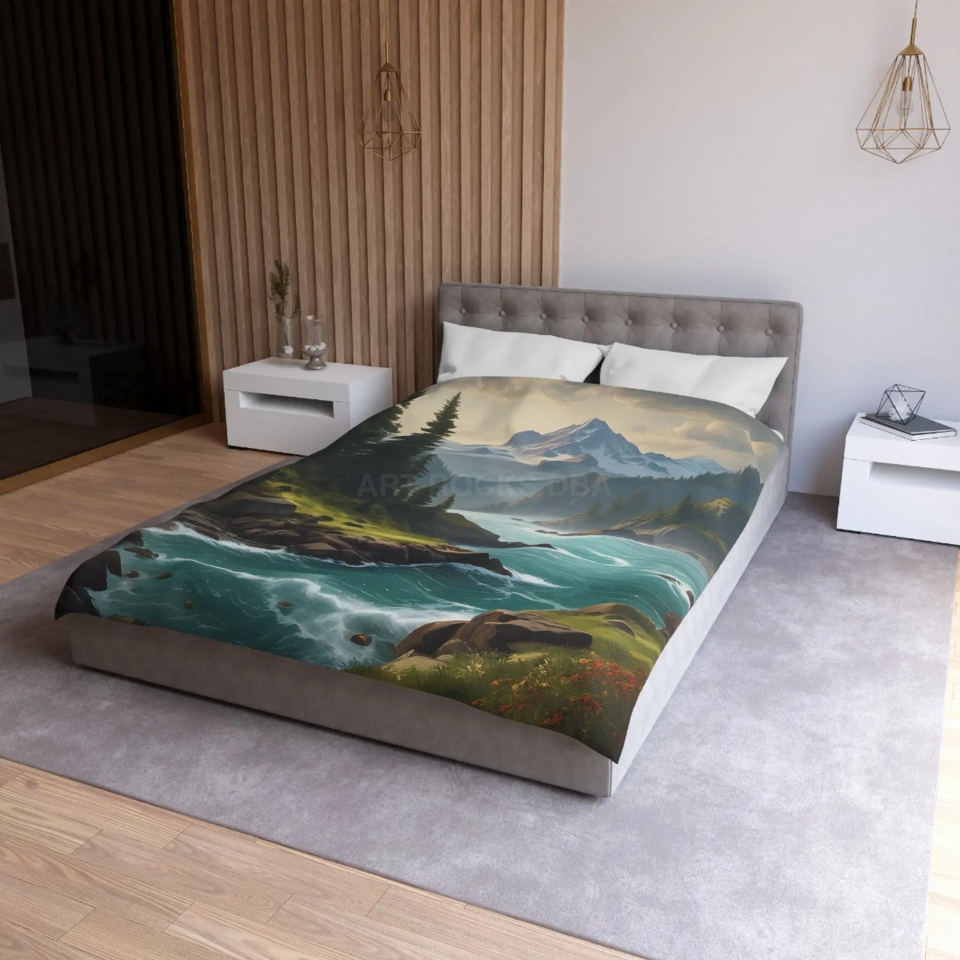 Microfiber Duvet Cover - Scenic Mountain and River Design - Home Decor