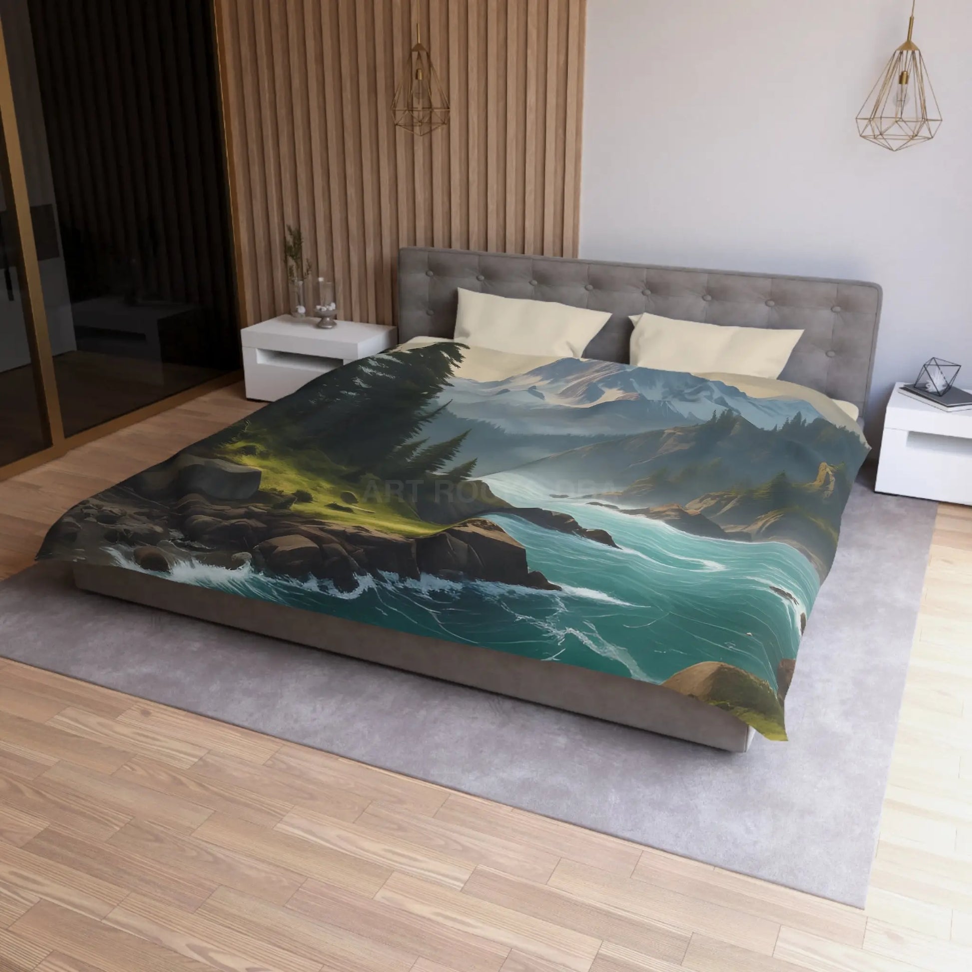 Microfiber Duvet Cover - Scenic Mountain and River Design - Home Decor