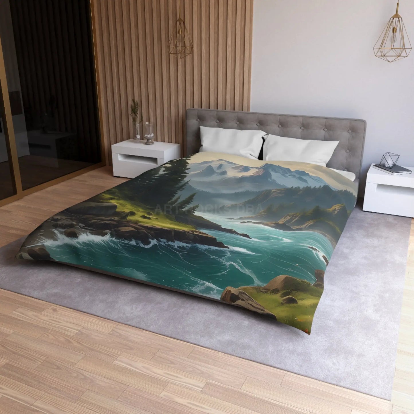 Microfiber Duvet Cover - Scenic Mountain and River Design - Home Decor