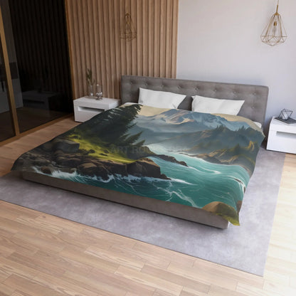 Microfiber Duvet Cover - Scenic Mountain and River Design - Home Decor