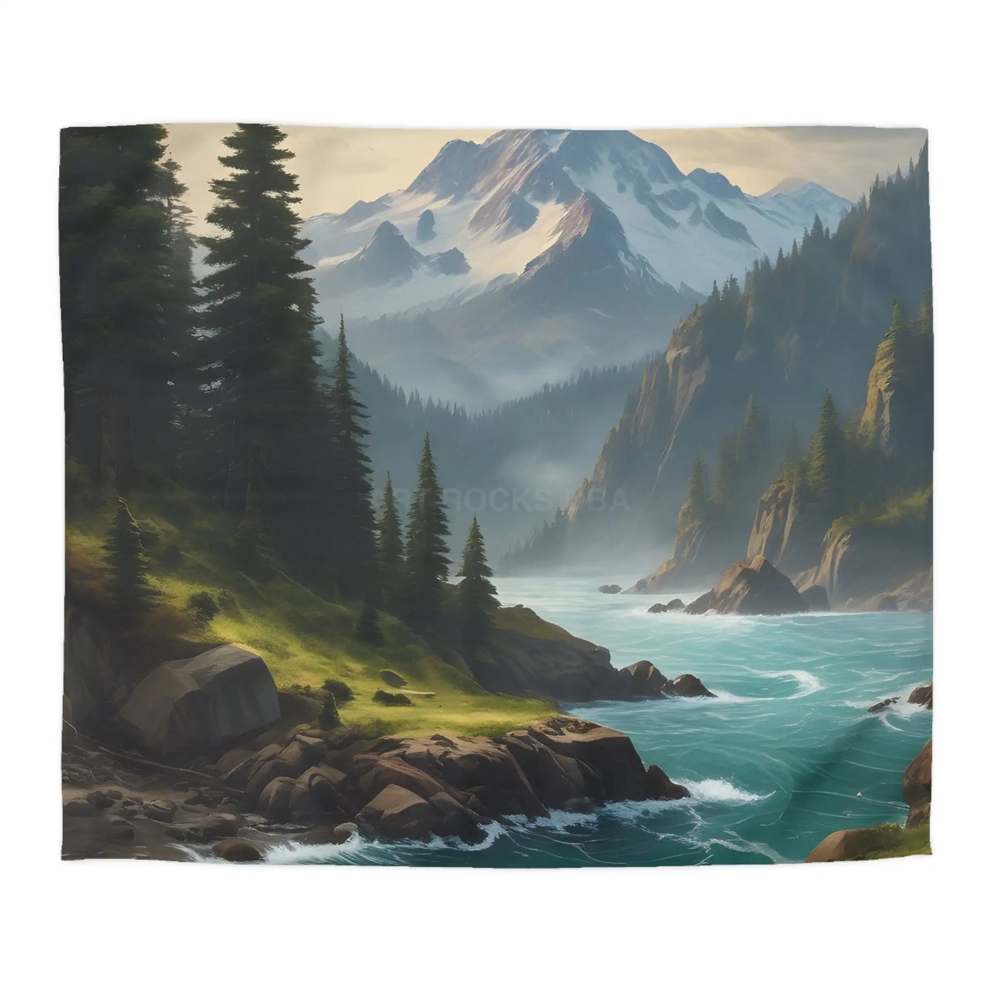 Microfiber Duvet Cover - Scenic Mountain and River Design - King / White - Home Decor