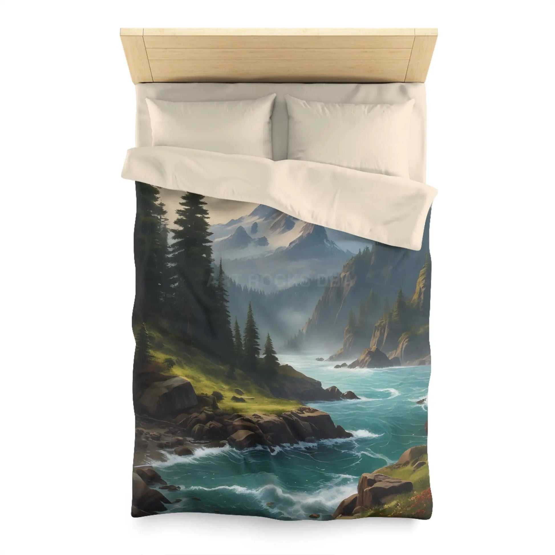 Microfiber Duvet Cover - Scenic Mountain and River Design - Twin / Cream - Home Decor