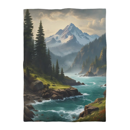 Microfiber Duvet Cover - Scenic Mountain and River Design - Twin XL / White - Home Decor