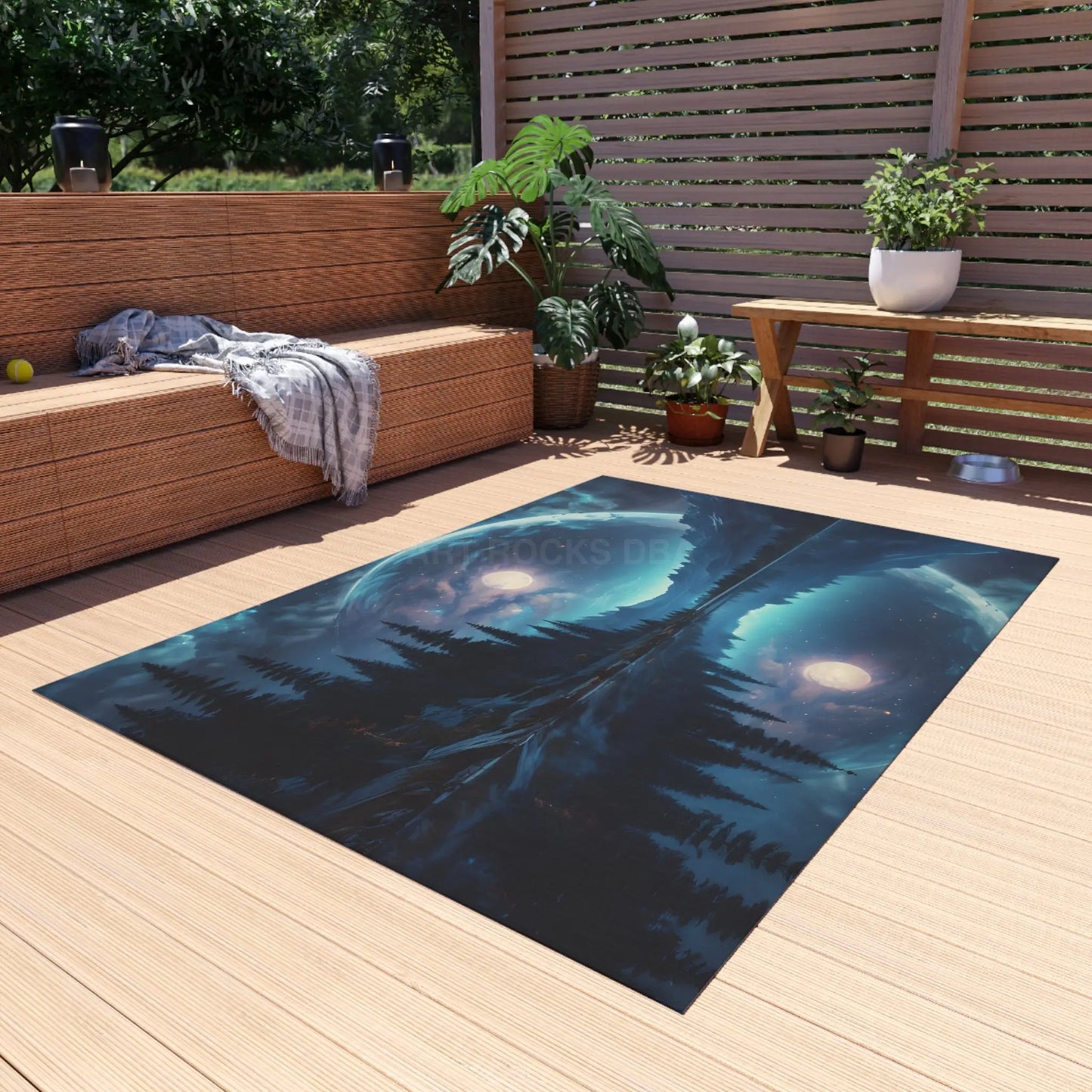 Midnight Forest Reflection Outdoor Rug Camping Decor Patio Mat Nature Lover Gift Cozy Outdoor Accessory Bohemian Home