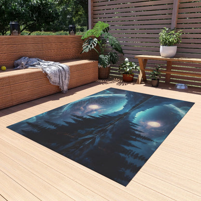 Midnight Forest Reflection Outdoor Rug Camping Decor Patio Mat Nature Lover Gift Cozy Outdoor Accessory Bohemian Home
