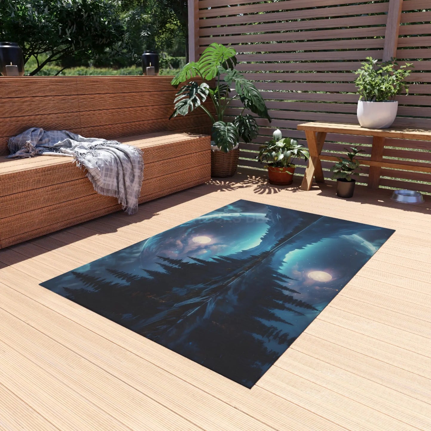 Midnight Forest Reflection Outdoor Rug Camping Decor Patio Mat Nature Lover Gift Cozy Outdoor Accessory Bohemian Home