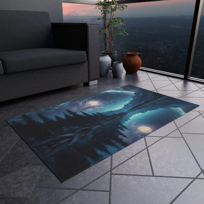 Midnight Forest Reflection Outdoor Rug Camping Decor Patio Mat Nature Lover Gift Cozy Outdoor Accessory Bohemian Home