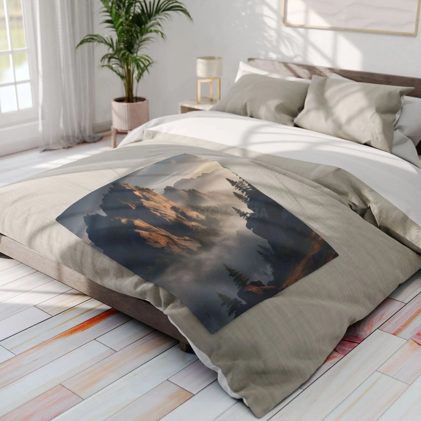 Misty Morning Mountaintop Landscape Fleece Blanket - Cozy Outdoor Decor - Home Decor