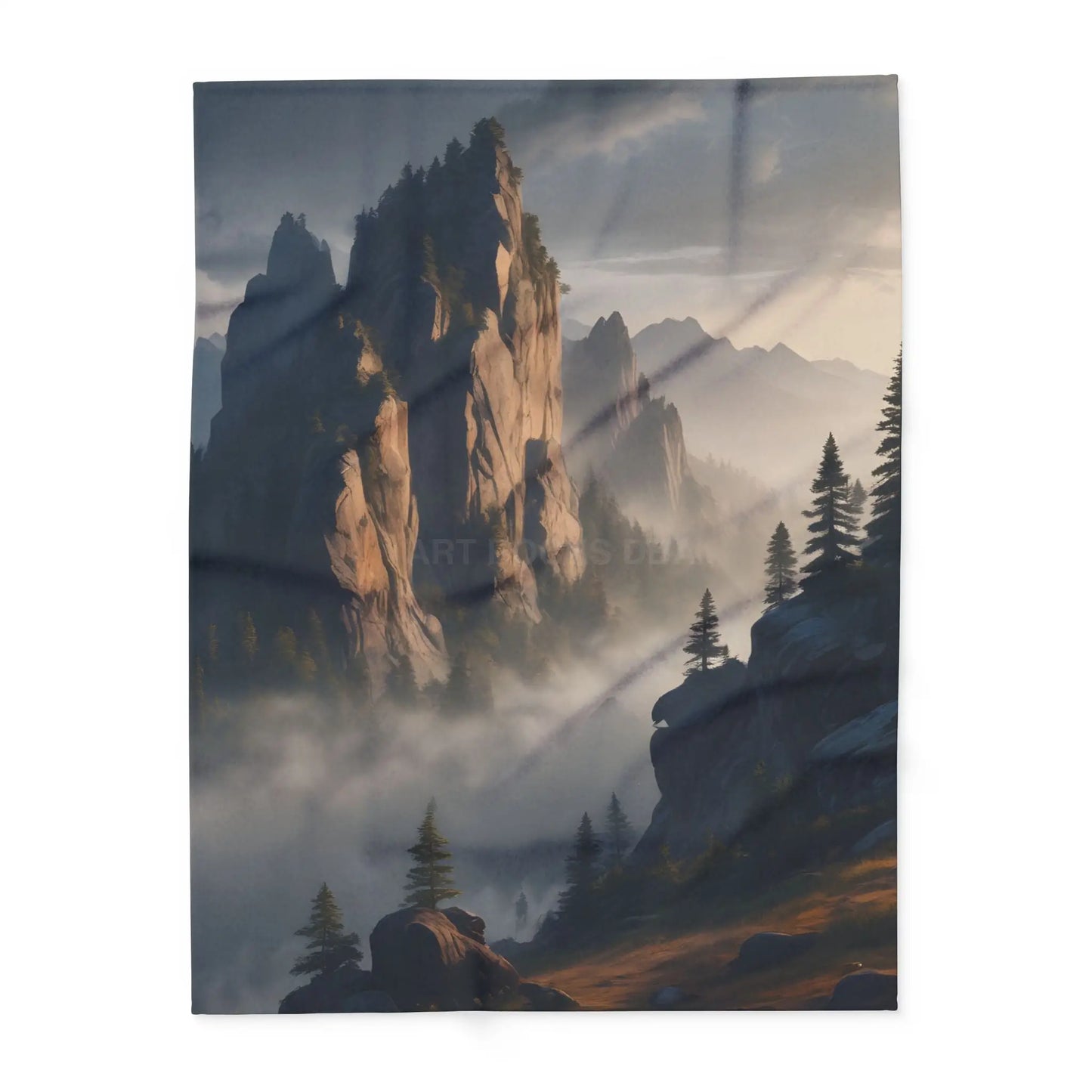 Misty Morning Mountaintop Landscape Fleece Blanket - Cozy Outdoor Decor - 60’’ × 80’’ - Home Decor