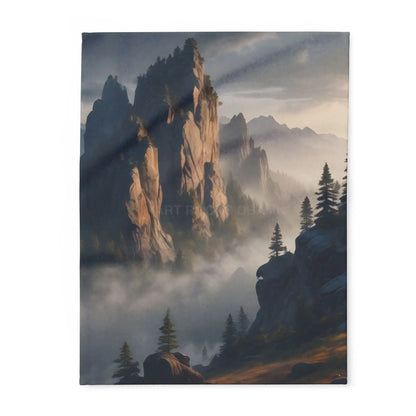 Misty Morning Mountaintop Landscape Fleece Blanket - Cozy Outdoor Decor - 30’’ × 40’’ - Home Decor