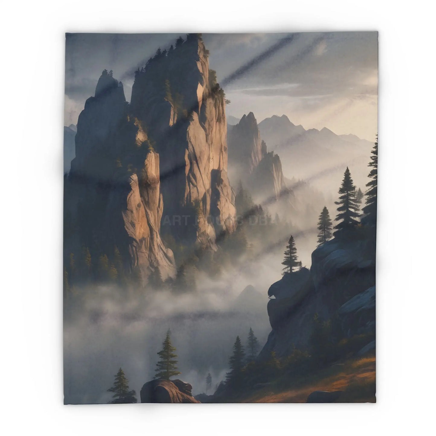 Misty Morning Mountaintop Landscape Fleece Blanket - Cozy Outdoor Decor - 50’’ × 60’’ - Home Decor