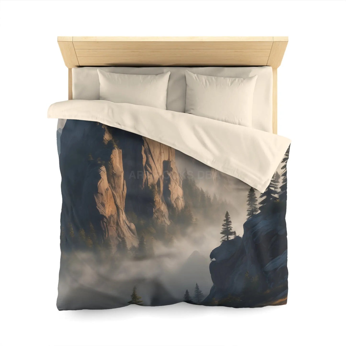 Misty Morning Mountaintop Landscape Microfiber Duvet Cover - Cozy Nature Bedding - Home Decor