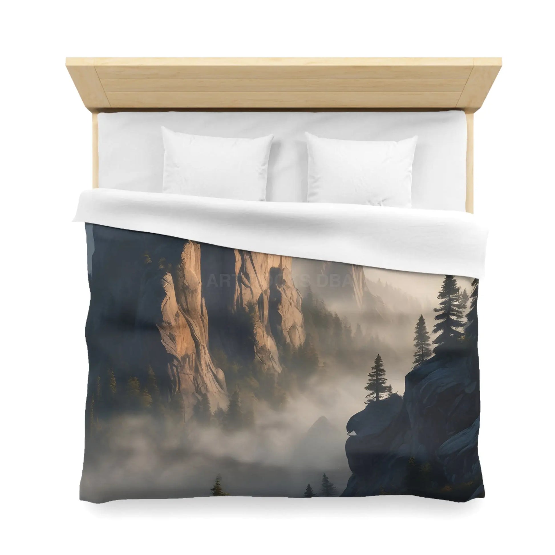 Misty Morning Mountaintop Landscape Microfiber Duvet Cover - Cozy Nature Bedding - Home Decor