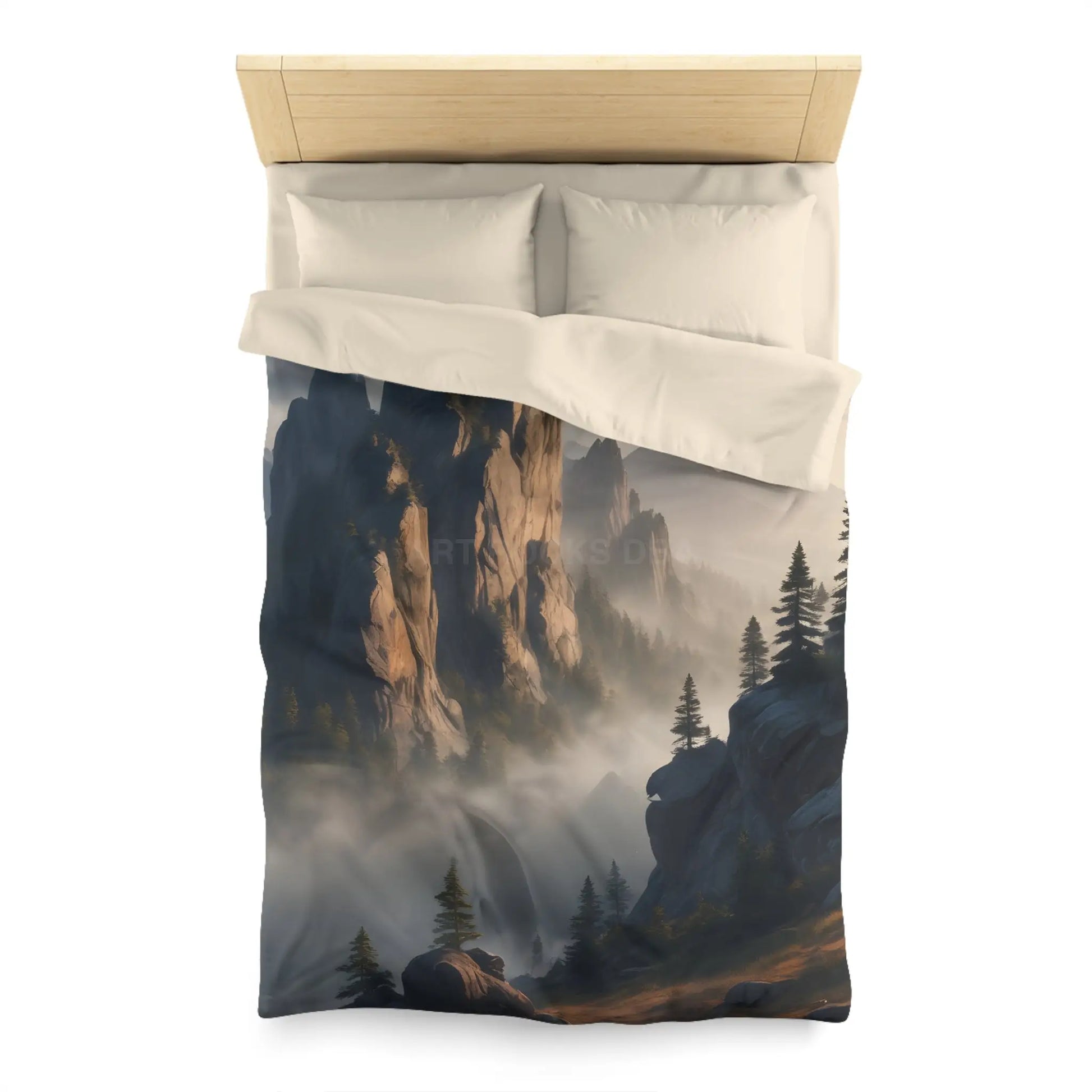 Misty Morning Mountaintop Landscape Microfiber Duvet Cover - Cozy Nature Bedding - Twin / Cream - Home Decor